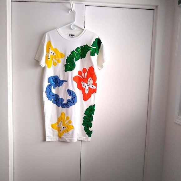 vintage 80s tshirt dress butterfly abstract sequin appliques EUC - Picture 1 of 6